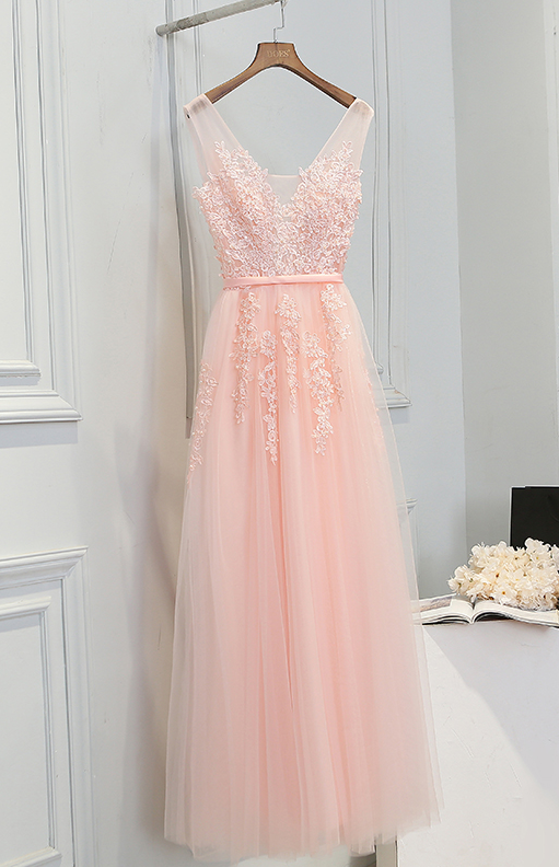 V Neck Long Pink Evening Dress Formal Dress