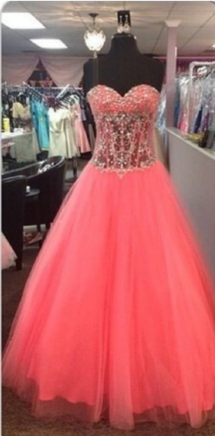 A-line Sheer Bodice Prom Dress With Beads