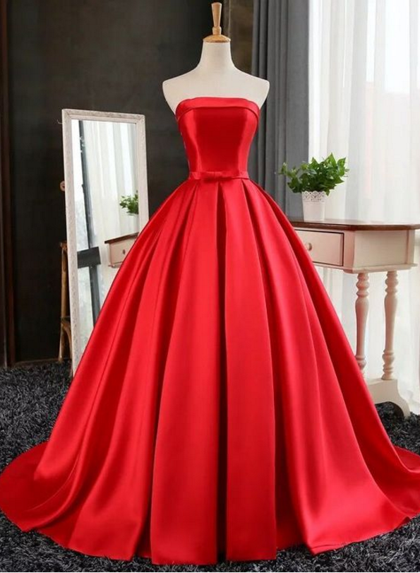 Strapless Red Ball Gown With Corset Back