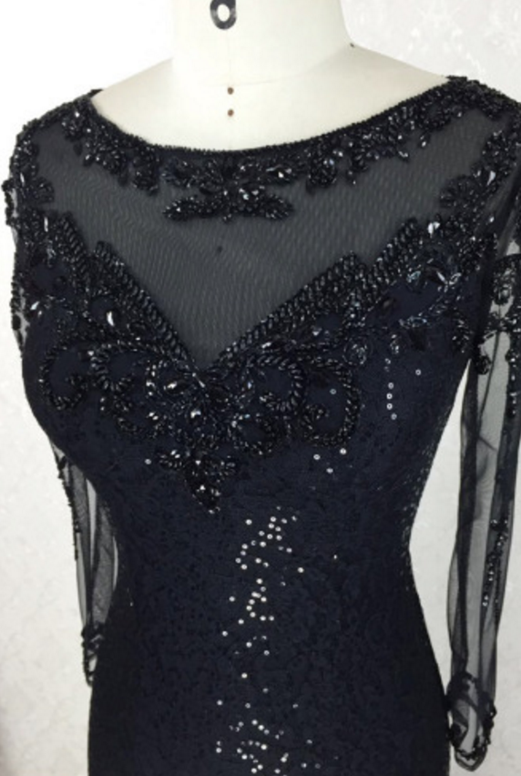 Long Sleeves Black Sequin Prom Dress With Beads on Luulla