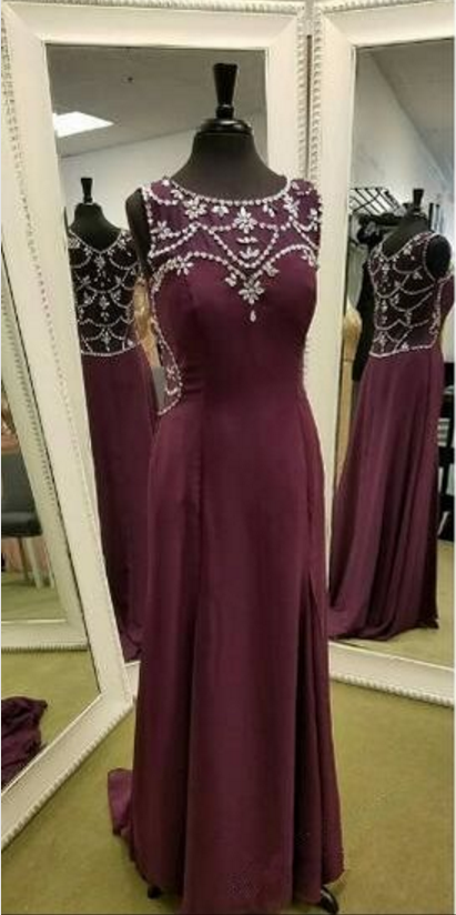Wine Red Ball Gown And Beads, Evening Dress.