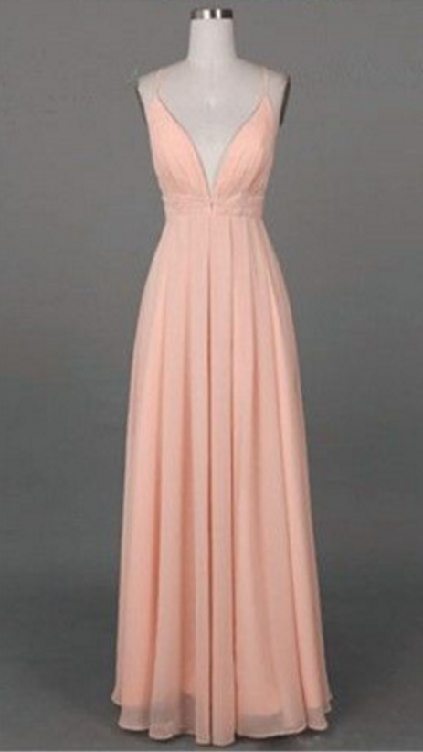 A Pale Pink Ball Gown And A Sleeveless Gown With A Simple Shoulder Strap, Evening Dress.