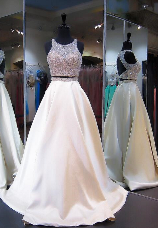 Two Ball Gowns With Beaded Head, Evening Dress.