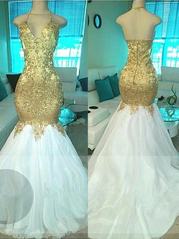 Champagne And White Bridle Mermaid Ball Gown.