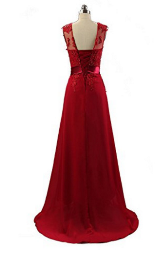 Dark Red Sheer Neck Long Formal Occasion Dress on Luulla