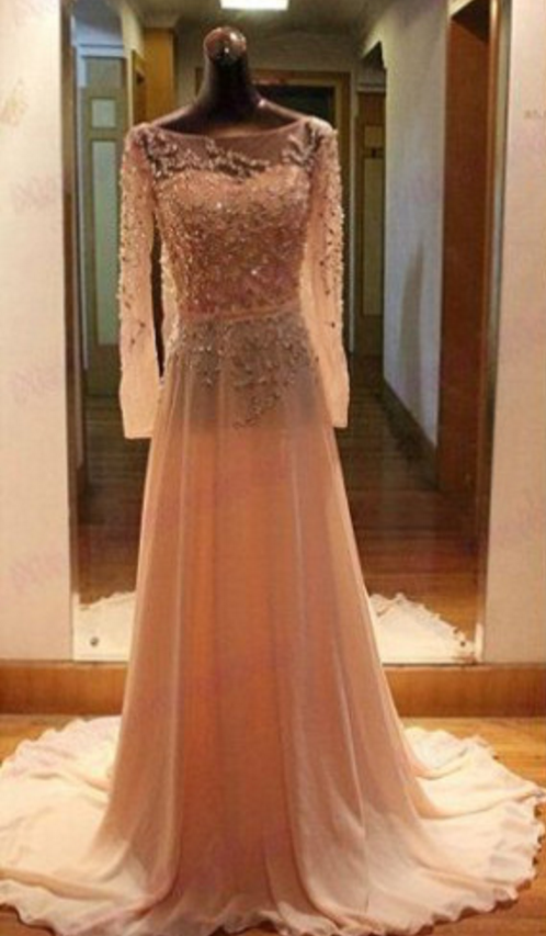 Gorgeous Open Back Long Sleeves Prom Dress Special Occasion Gown