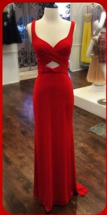 Square Neck Red Long Prom Dress