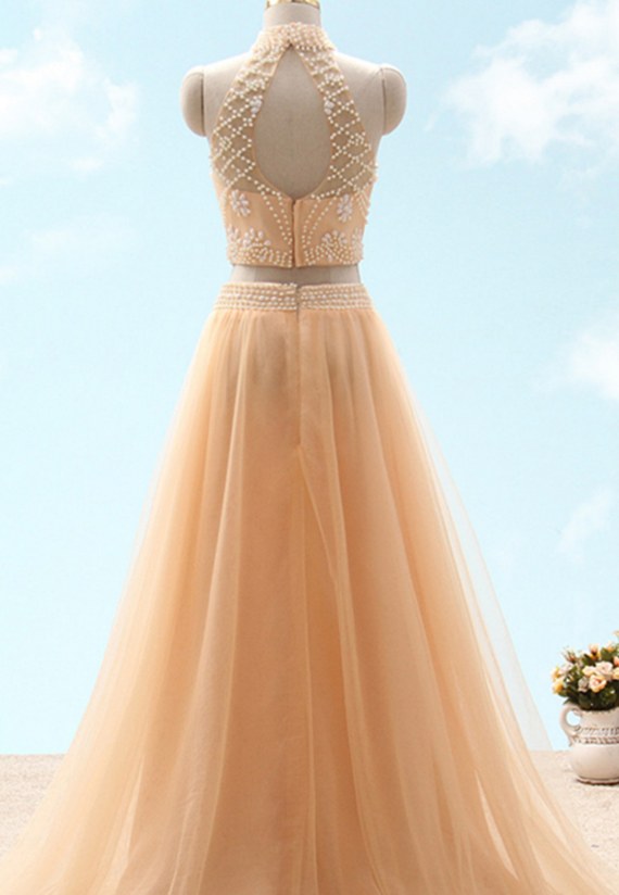 High Neck 2 Pieces Prom Dress With Beaded Top Evening Dresses on Luulla