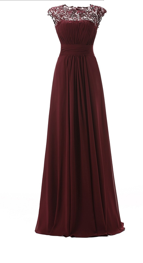 Long Sheer Lace Neck Burgundy Prom Dress With Open Back