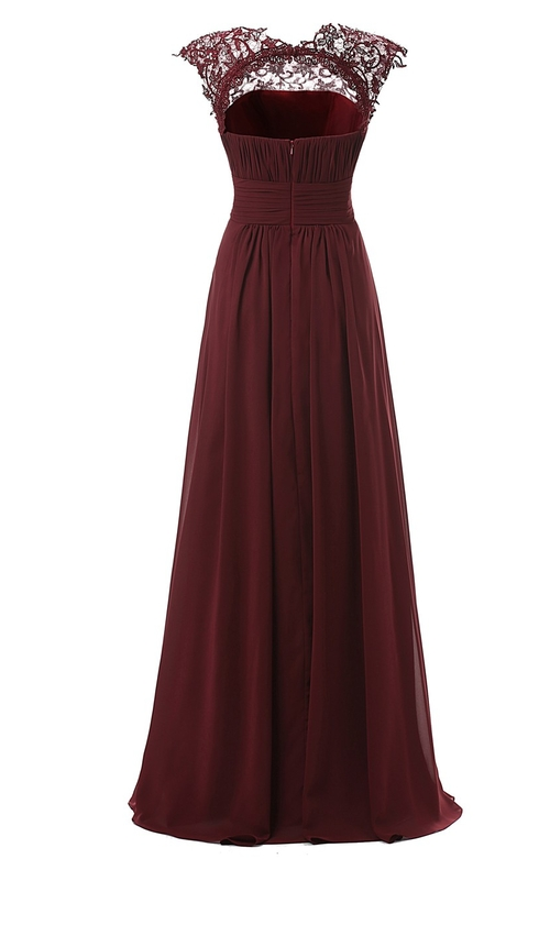 Long Sheer Lace Neck Burgundy Prom Dress With Open Back on Luulla