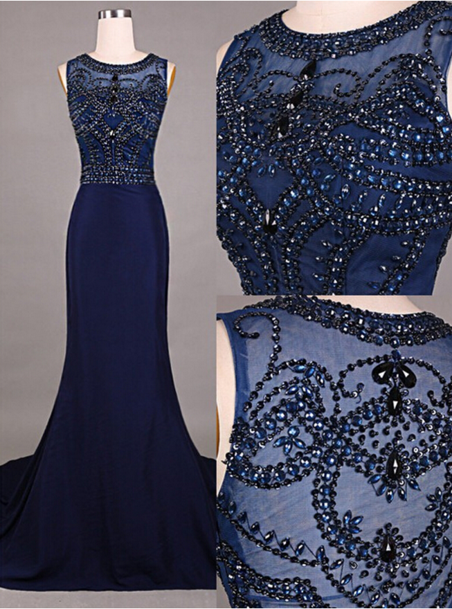 Navy Blue Prom Dresses,elegant Evening Dresses,long Formal Gowns,beaded Party Dresses,chiffon Pageant Formal Dress