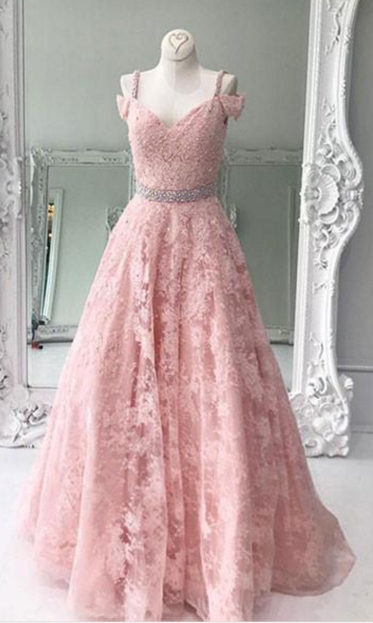 Charming Prom Dresses,lace Prom Dress, A-line Dress,v-neck Evening Dress