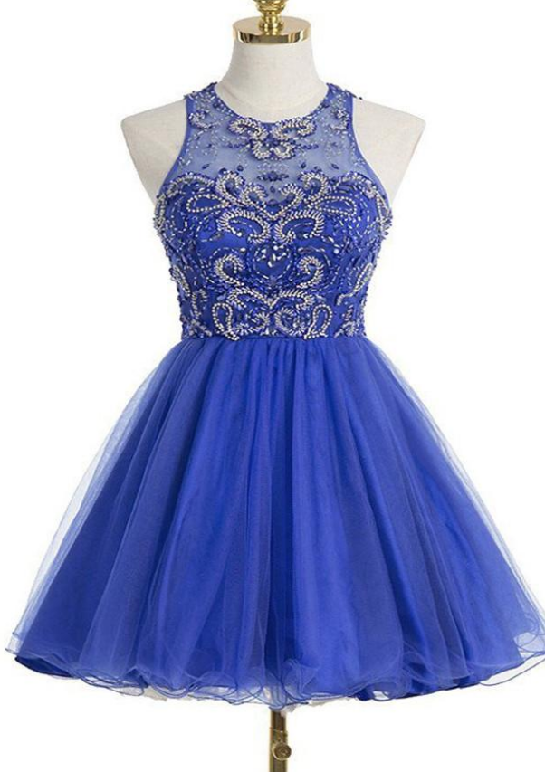 Open Back Short Royal Blue Beaded Graduation Dress, Homecoming Dress, on  Luulla