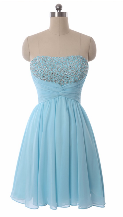 Light Blue Beaded Top Strapless Homecoming Dress, Cocktail Dress