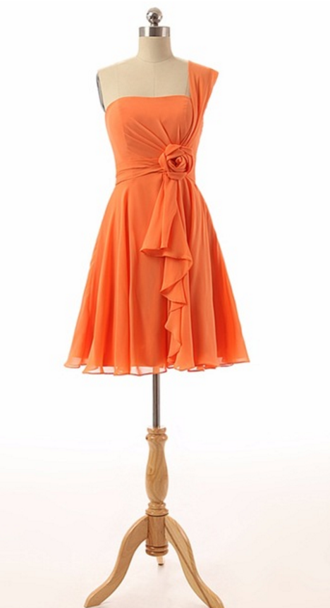 The Actual Sampling Of Silk Opens A Short Cocktail Gown With An Orange Cocktail Dress