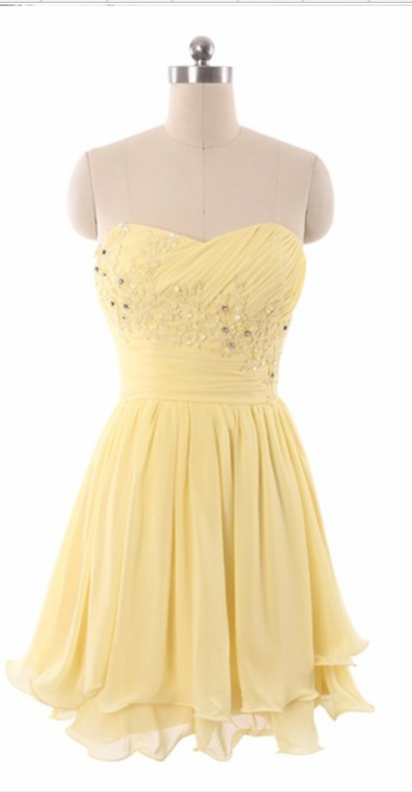 The Real Image Is Not Expensive Short Wedding Dress Line, Yellow Silk Graduated Wedding Gown Cocktail Dress