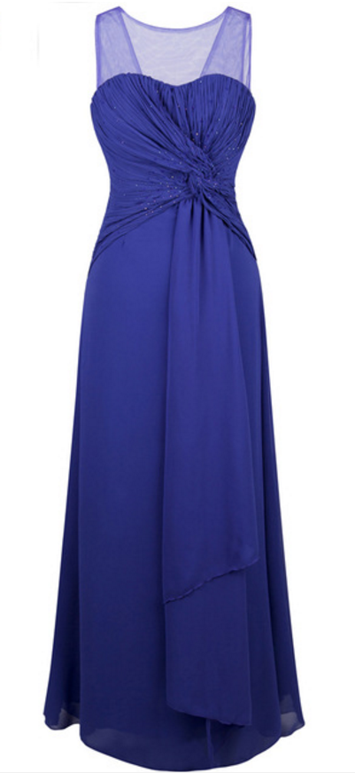 Sleeveless Angel-fashions Criss-cross Pleated, Silk Long Wedding Dress Party Blue Party Dress