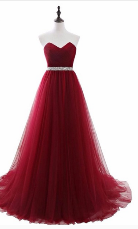 Deep Red Dress And Evening Net Creased Pearl Dress Dress