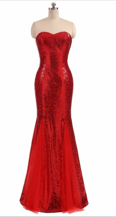 Strapless Sweetheart Sequin Mermaid Floor-length Prom Dress, Evening Dress