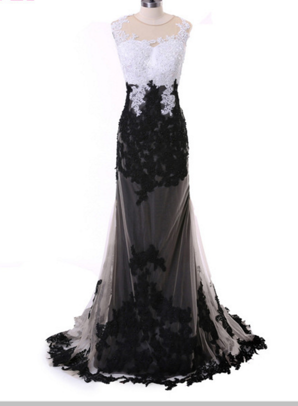 Black Mermaid Evening Dress Pearl Lace Perspective Women's Long Gown Evening Gown Evening Gown