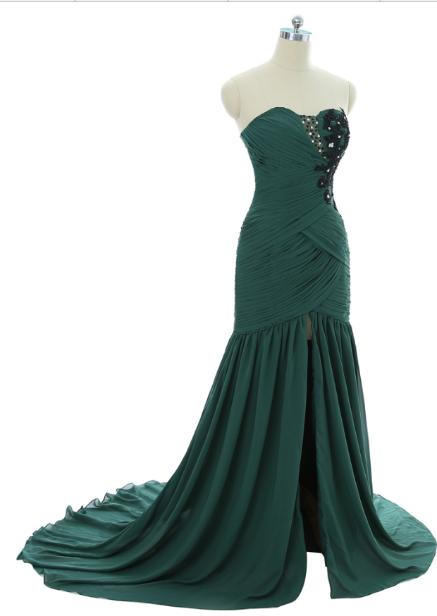 The Green Mermaid Wedding Dress Evening Dress In The Silk Tulle Embroidery Evening Gown Evening Gown