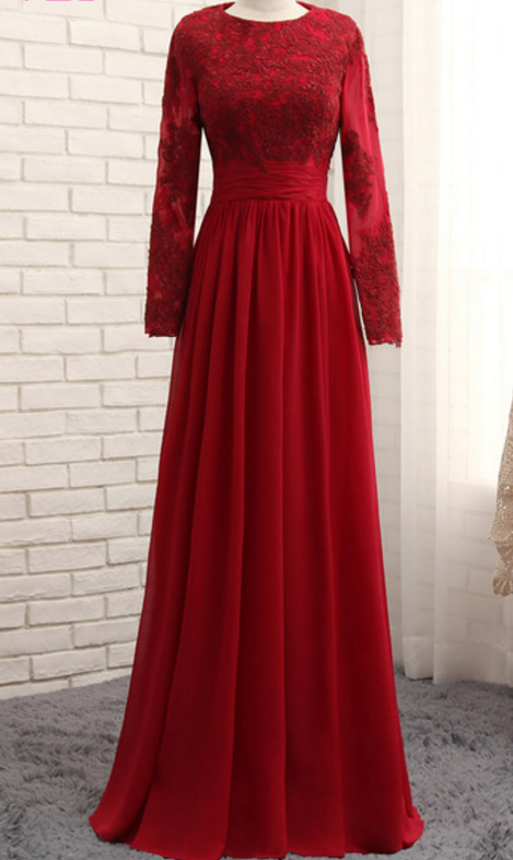 Muslim Wedding Dress Party, Long-sleeved Silk Tulle Dress With A Red Skirt At The End Of The Night Evening Gown