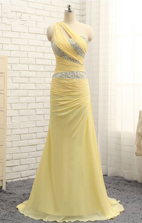 One-shoulder Asymmetric Beading Mermaid Long Prom Dress, Evening Gown