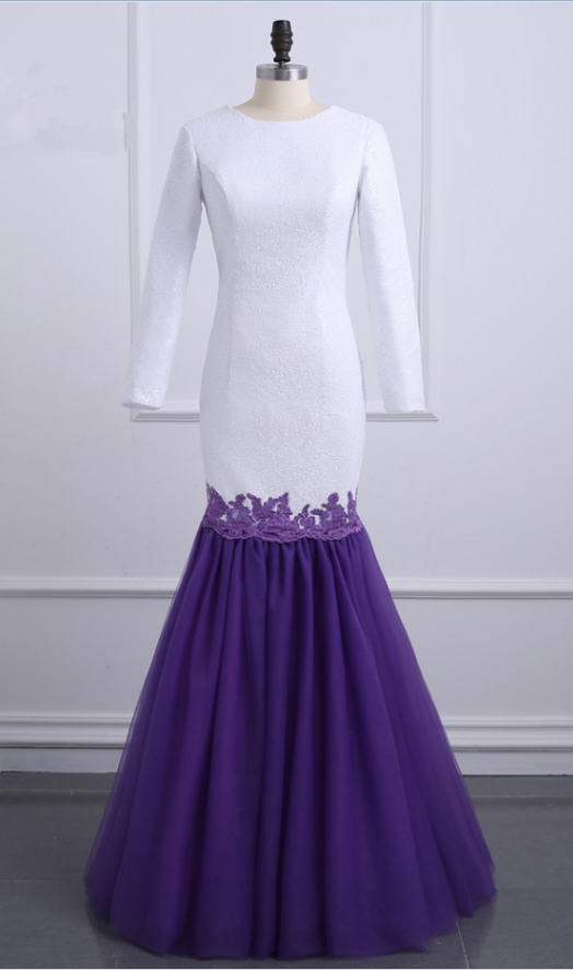 Design Of The Tone Of The Open-air Long Mermaid White Shirtless Sexy Dress Veils Purple Foil Formal Evening Dress