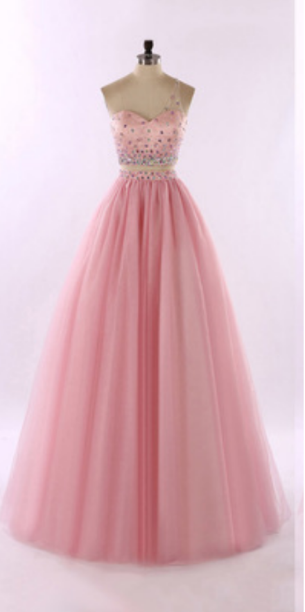 Pink Prom Dress,beaded Prom Dress,two Pieces Prom Dress,fashion Prom Dress,sexy Party Dress, Style Evening Dress