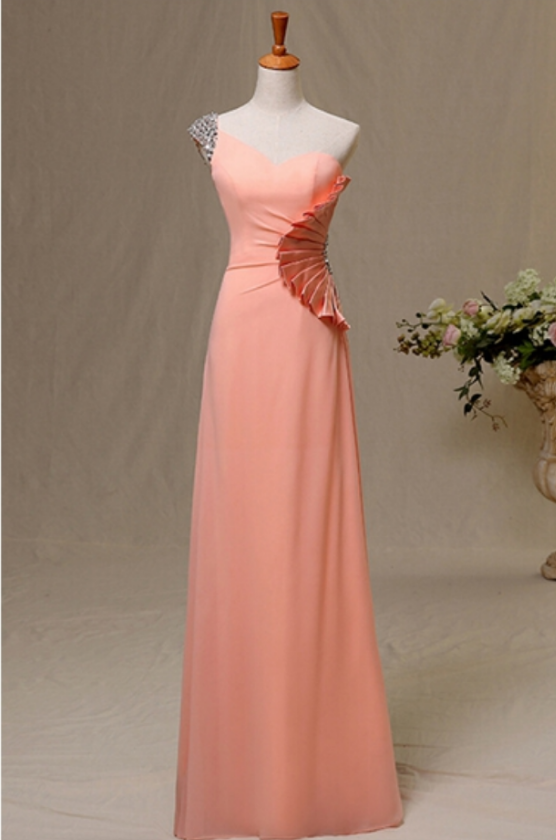Pretty One-shoulder Prom Dress,elegant Long Prom Dress,sheath Prom Dress,chic Pink Party Dress
