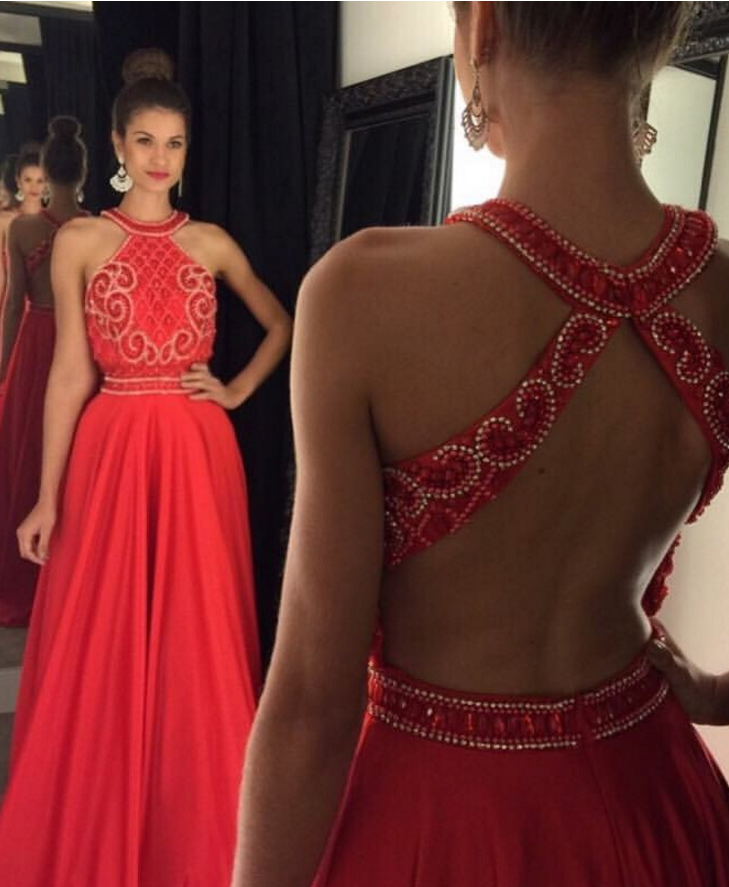 Popular Red Beaded Ball Gown, Style Party Dress.