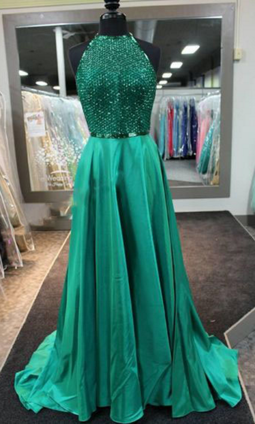 Green Chiffon Ball Gown, Evening Gown With Beaded, Evening Dress. on Luulla