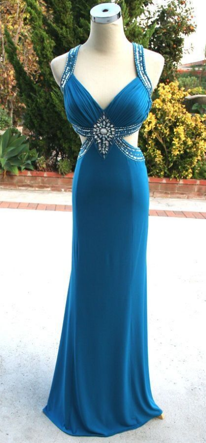 Sexy Open Back Prom Dress,beaded Graduation Dresses,backless Party Dress,blue Evening Dresses,sexy Formal Dress