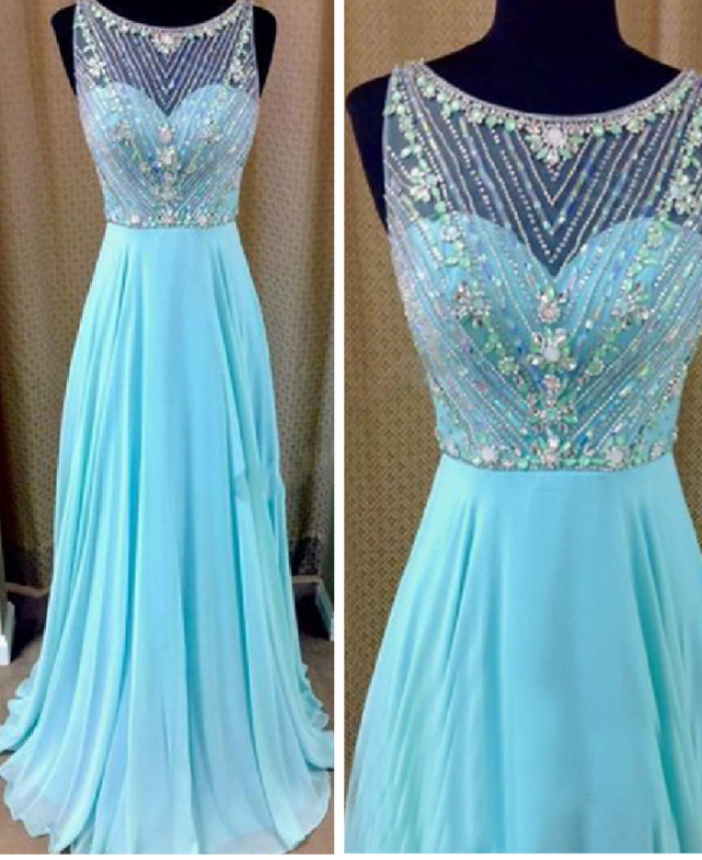 Blue Prom Dress, Beaded Prom Dresses, Long Prom Dress, Evening Dress Online, Prom Dress, See Through Prom Dress