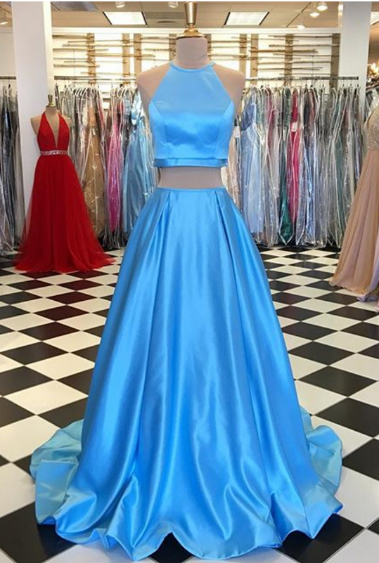 Charming Prom Dress, Blue Two Piece Prom Dresses, Long Evening Dress on ...