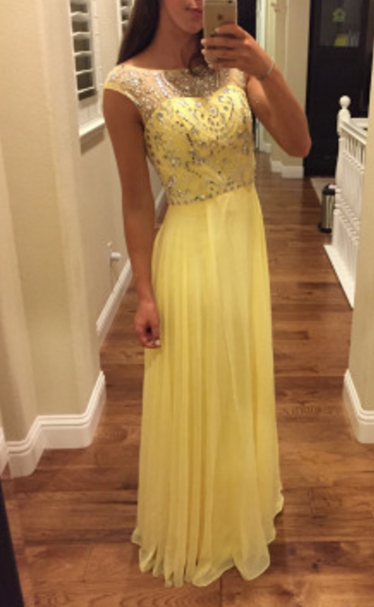 Prom Dress,yellow Chiffon Prom Dresses,a Line Prom Dress, Crystal Beaded Evening Dress, Formal Dress