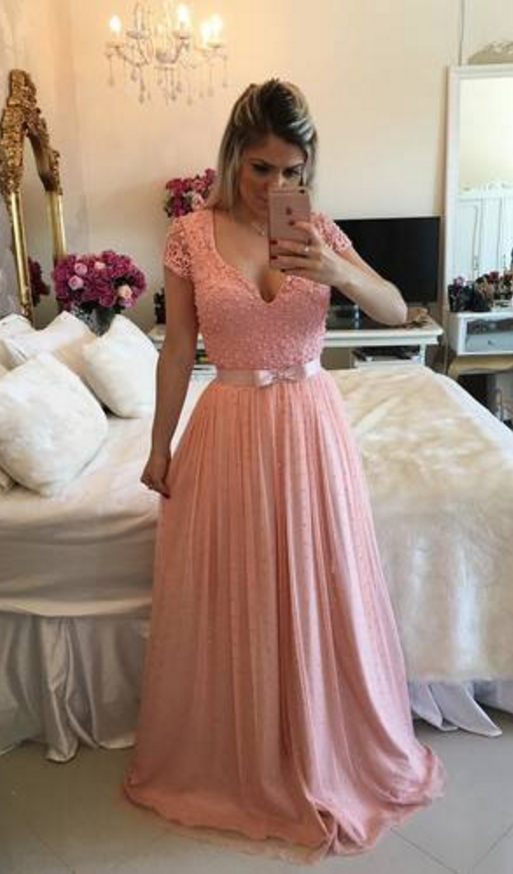 Sexy Prom Dress,cute Prom Dress,short Sleeve Prom Dress,v Neck Evening Dress,long Prom Dresses,formal Dress