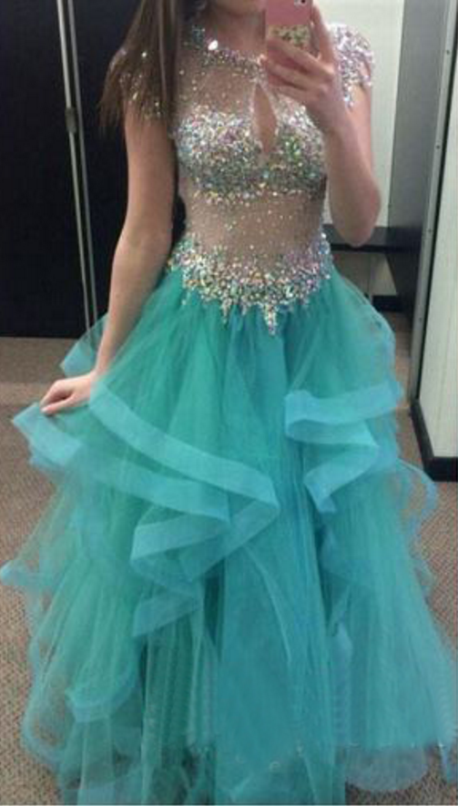 Women's Sparkly Halter Prom Dress - Long Tiered Ruffle Ball Gown With High Slit - View #9
