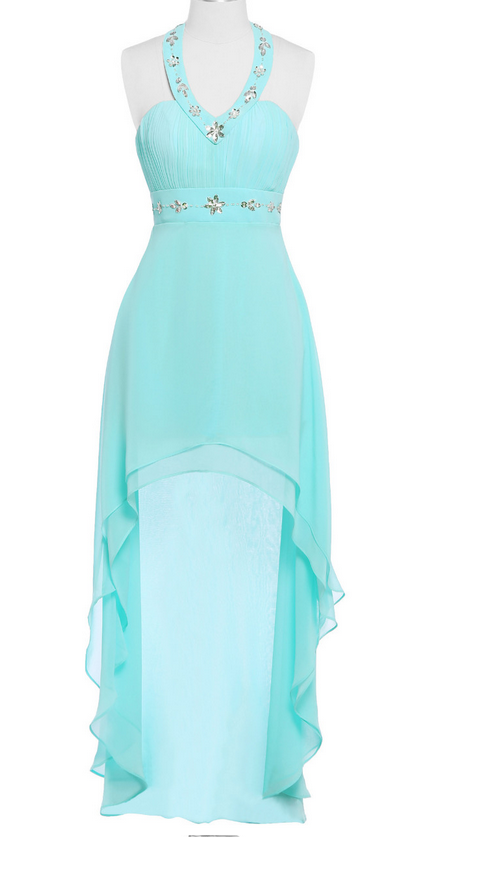 DYS Women's Short Bridesmaid Dress - Hi-Lo Chiffon Homecoming Prom Dress In Teal, Size US 18 Plus