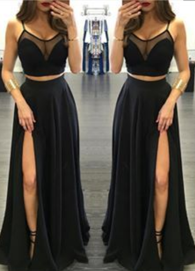 2 Piece Prom Gown,two Piece Prom Dresses,black Evening Gowns,2 Pieces Party Dresses,black Evening Gowns,formal Dress For Teens