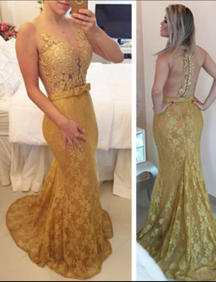 yellow dress gold shoes A-line Wide Strap V-neck Floor Length Chiffon Paillette Backless Prom –  Ballbella