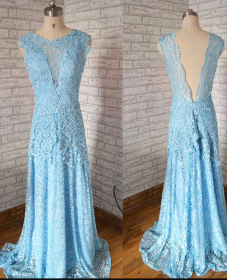 Long Prom Dress , Lace Prom Dress ,light Blue Prom Dress , O Neck Prom Dress , Prom Dress Fast , Sexy Prom Dress