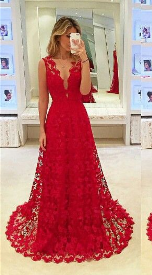 Red Prom Dresses,charming Evening Dress,prom Gowns,lace Prom Dresses ...