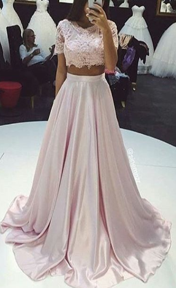 Two Pieces Prom Dress,a Line Prom Dresses,lace Prom Dress,fashion Prom Dress,sexy Party Dress, Style Evening Dress