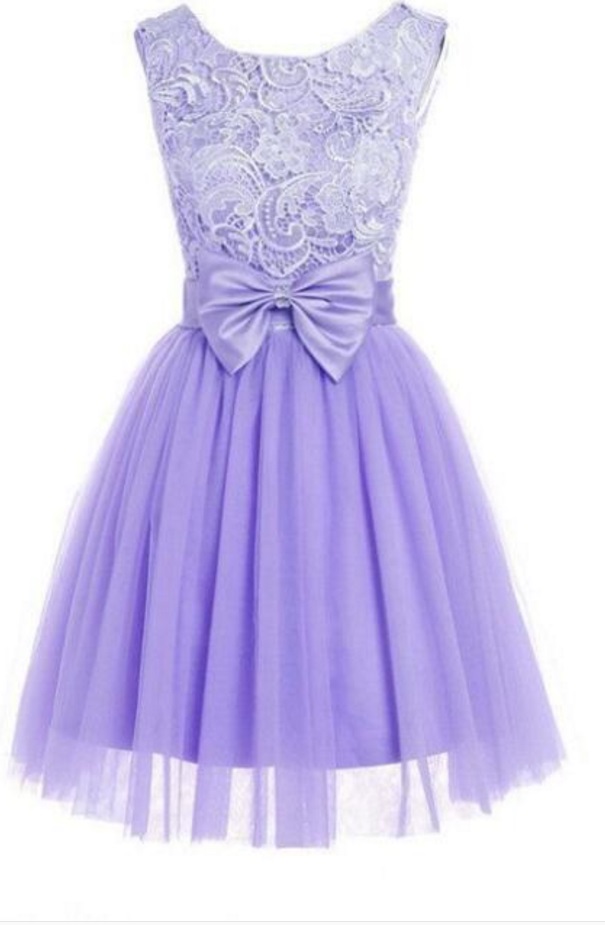Cute Lavender Short Tulle Lace Homecoming Dresses With Bow, Cute Homecoming Dresses, Lavender Party Dresses, Evening Dresses