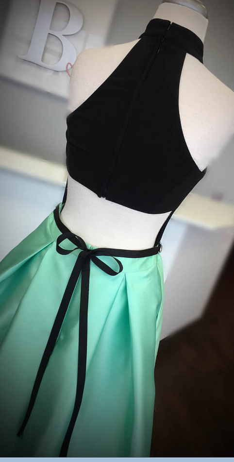 Elegant High Neck Two Piece Black And Mint Green Long Prom Dress,high Neck  Two Piece Black And Mint on Luulla