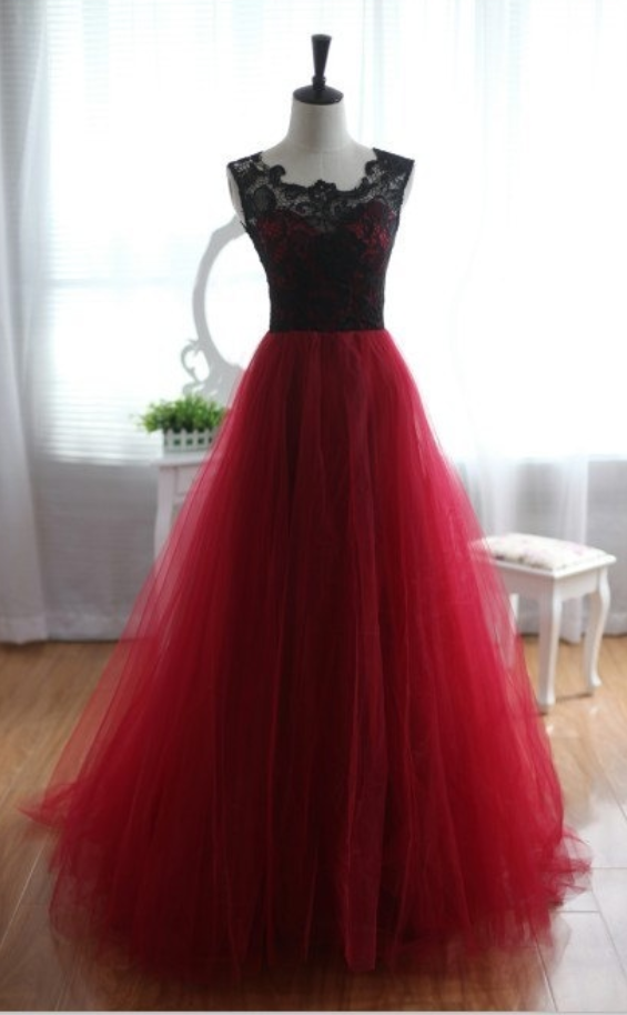 Pretty Handmade Tulle And Lace Burgundy Prom Dresses , Burgundy Prom Dresses
