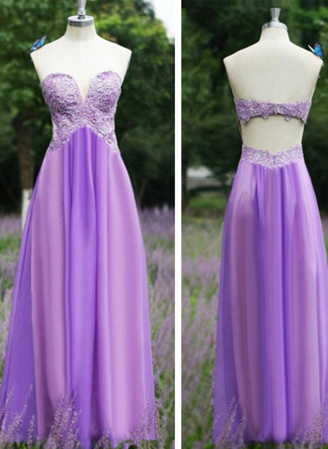 Purple Long Chiffon Prom Dresses Sweetheart Neck Crystals Beaded Floor Length Party Dress Custom Made Women Dress