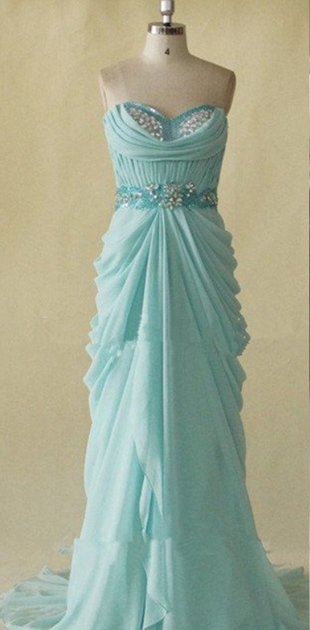 Elegant Blue Long Chiffon Sweetheart Prom Dresses , Prom Dresses 2016, Prom Gown, Custom-made Prom Dress, Evening Gown