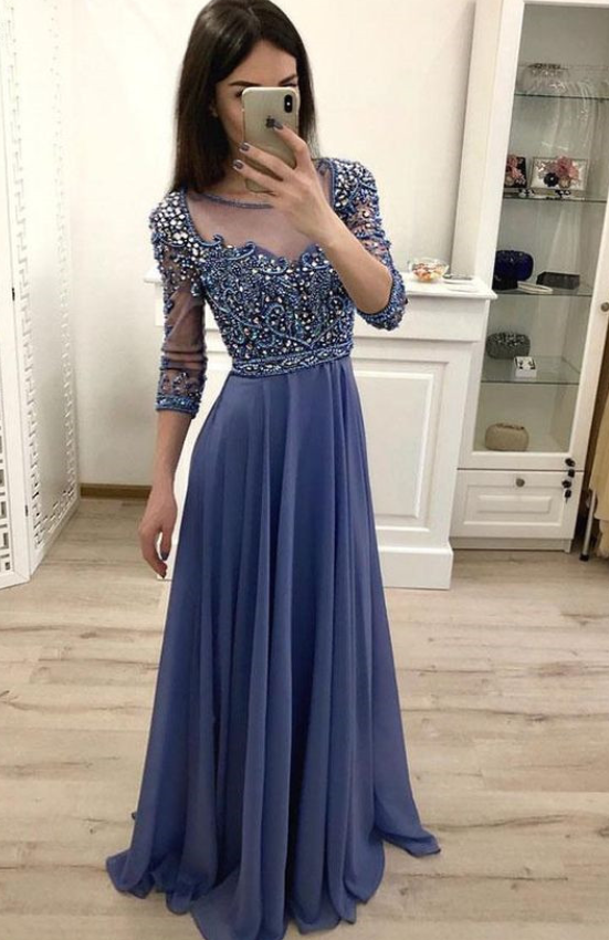 open lace back dress Bead Applique 3/4 Sleeve A-Line Gown by GLS Gloria GL3447 main image 0